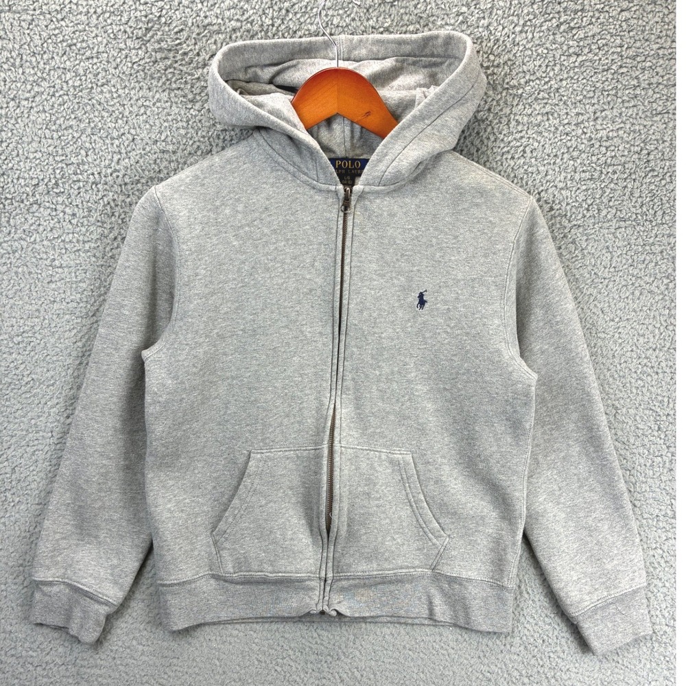 Polo Ralph Lauren Full Zip Hoodie Sweatshirt Boys L 14-16 Gray Pony Logo Preppy